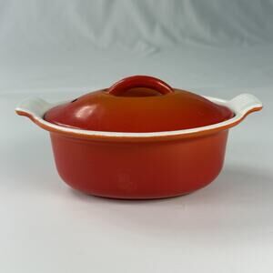 Vintage Descoware FE14 1 Qt Casserole Dish Orange Enameled Cast Iron Lid Belgium